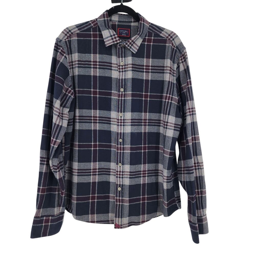 Untuckit McIntyre Flannel Windowpane Plaid Button Up L/S Shirt Men Size Large